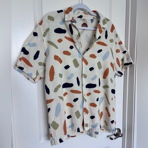 Common People Abstract Cotton Men’s Button Up Short Sleeve Large